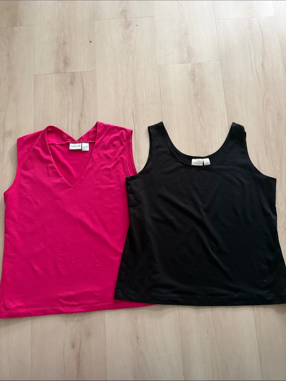 Chico's Hot Pink and Black Scoop & V-Neck Tank Tops